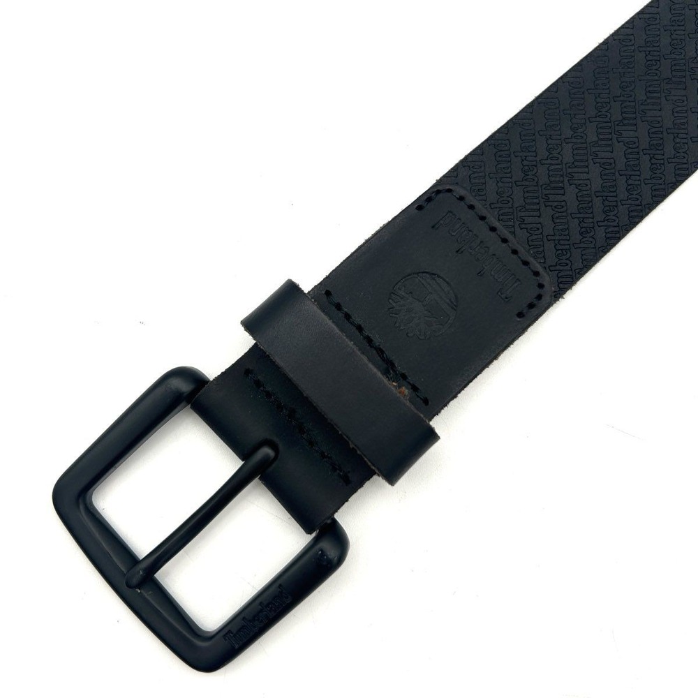 Timberland Men's Black Genuine Leather All-Over Logo Embossed Belt Size 40